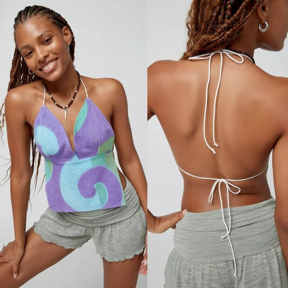 Urban Outfitters Urban Renewal Remade Terrycloth Halter Top M/L NWT - Picture 2 of 10
